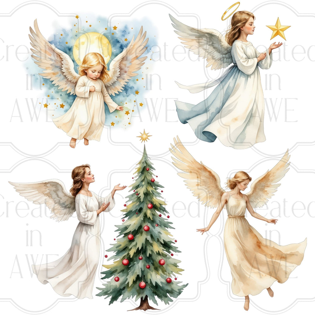 Watercolor Christmas Angels