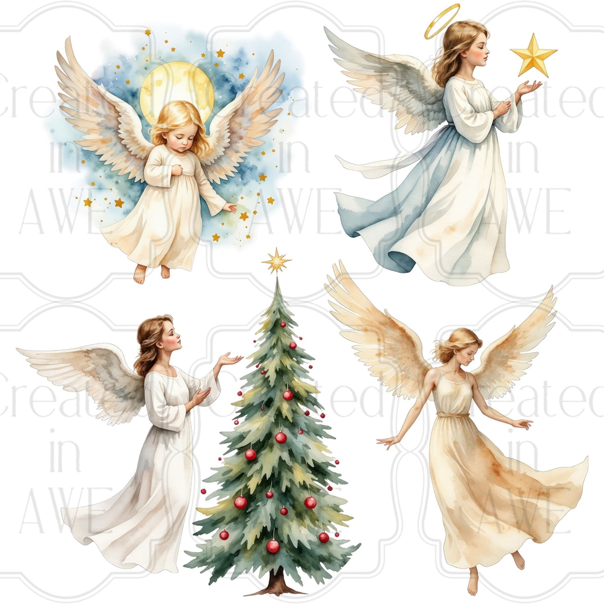 Watercolor Christmas Angels