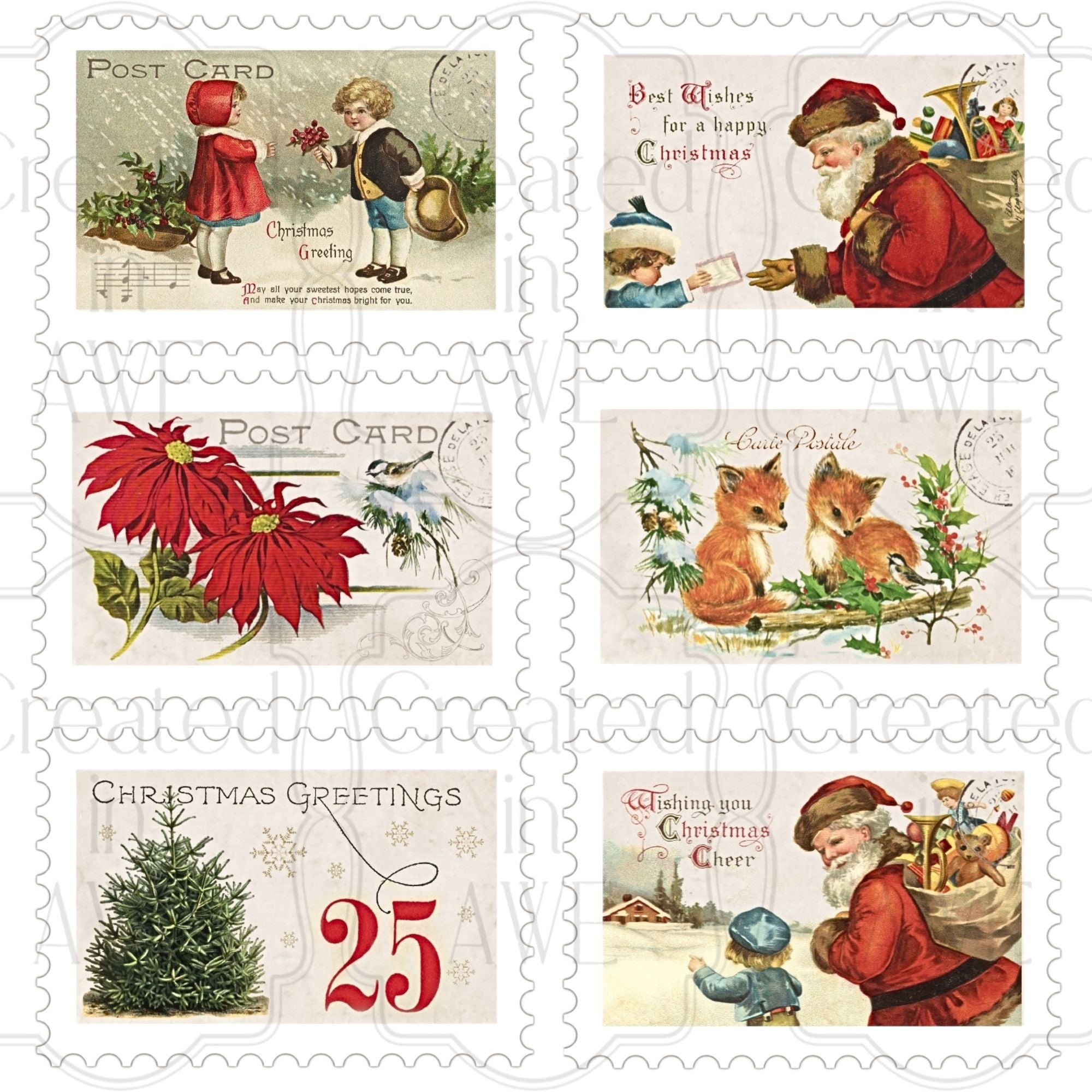Horizontal Vintage Christmas Stamps