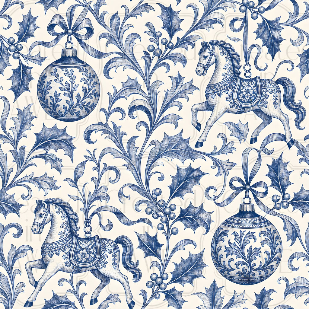 Christmas Blue Toile Pattern