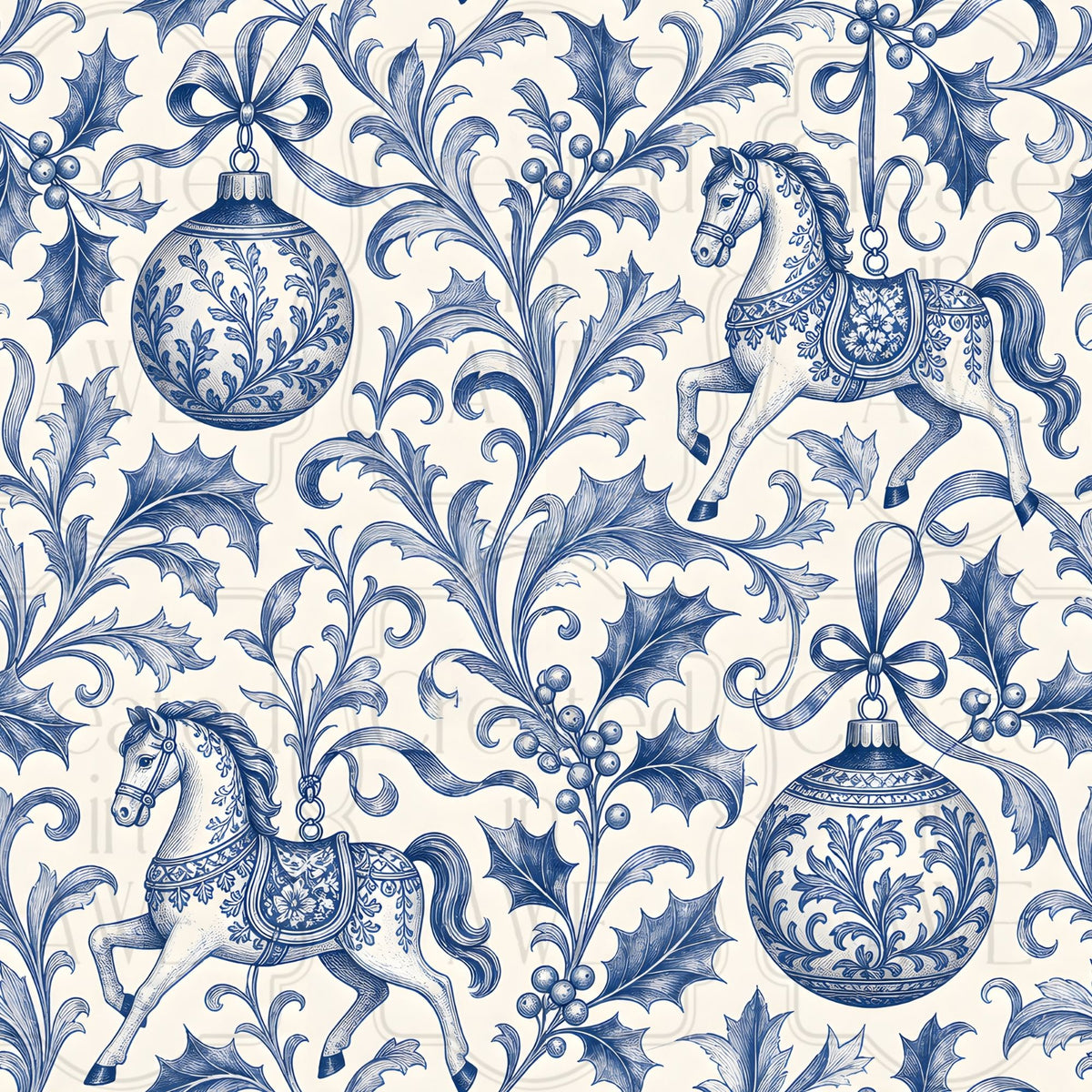 Christmas Blue Toile Pattern
