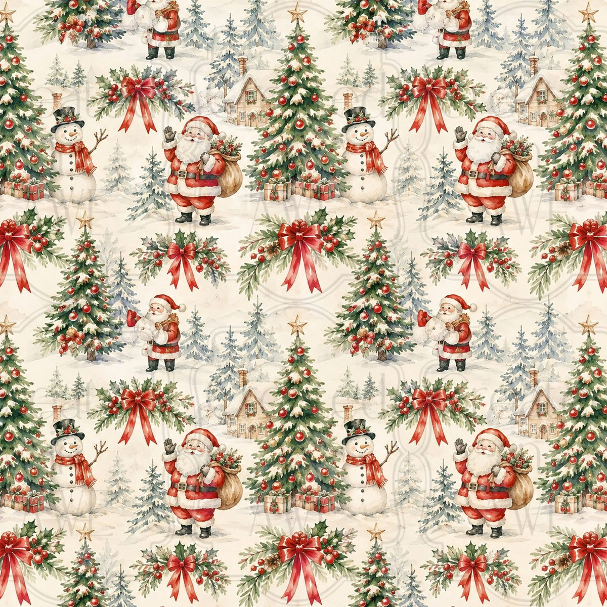 Christmas Santas and Trees Pattern