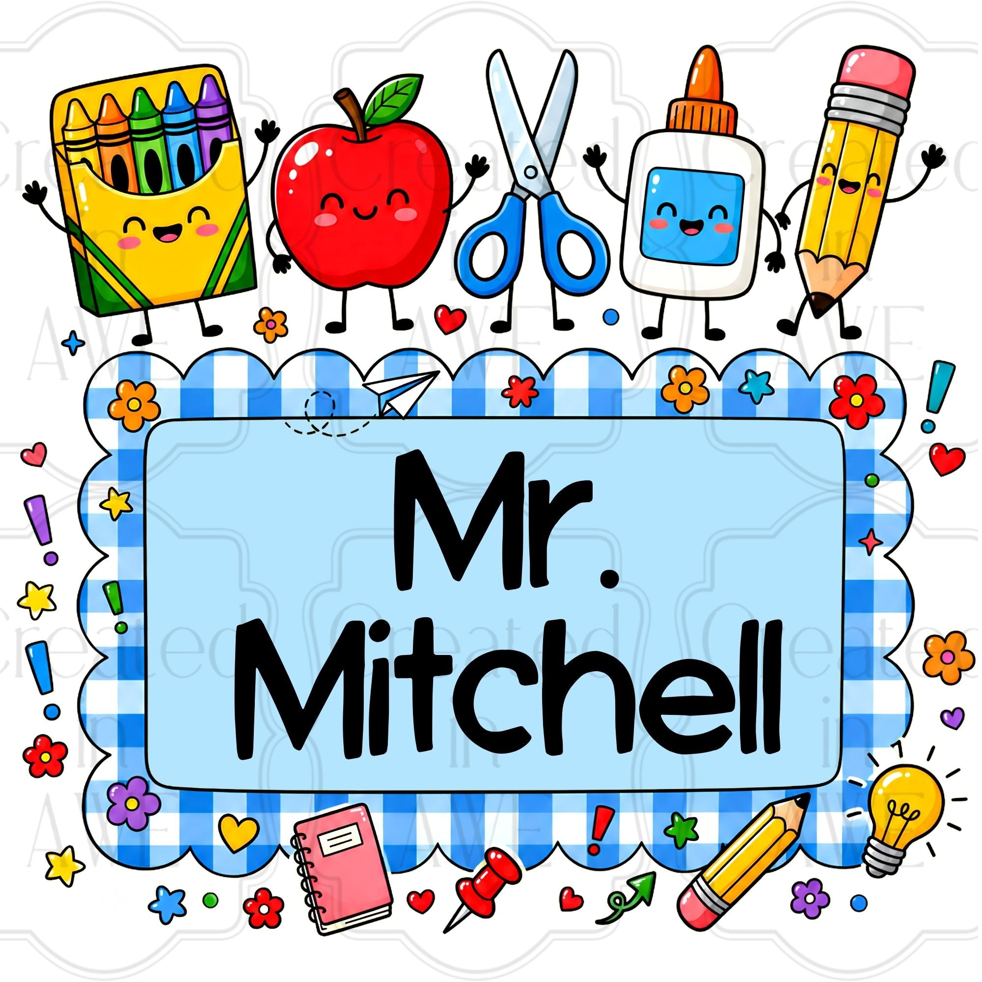 Blue Gingham Custom School Labels