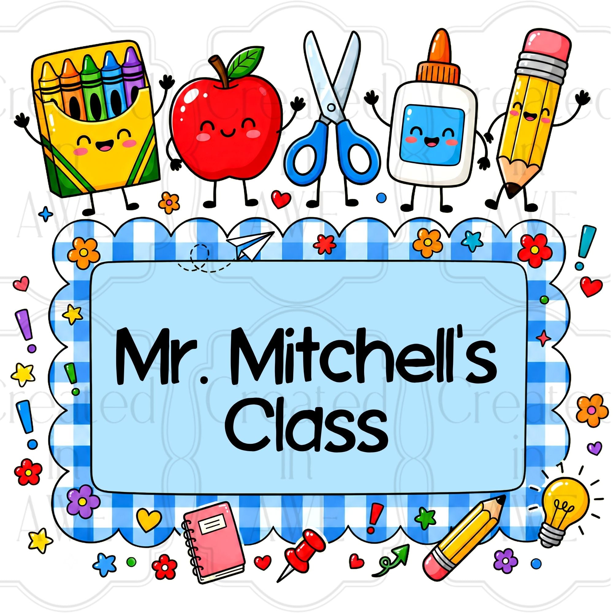 Blue Gingham Custom School Labels