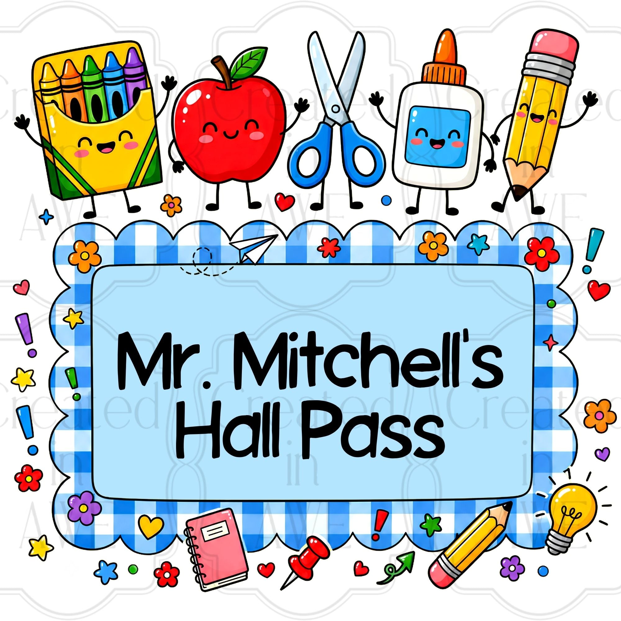 Blue Gingham Custom School Labels