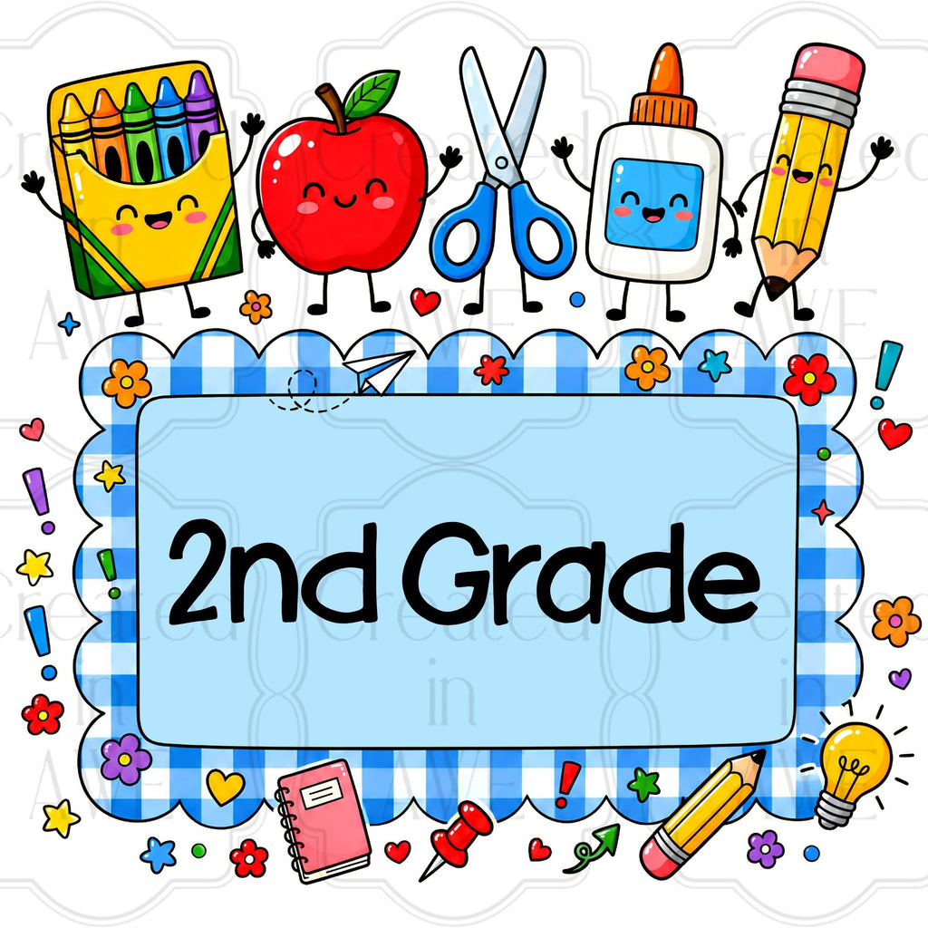 Blue Gingham Custom School Labels