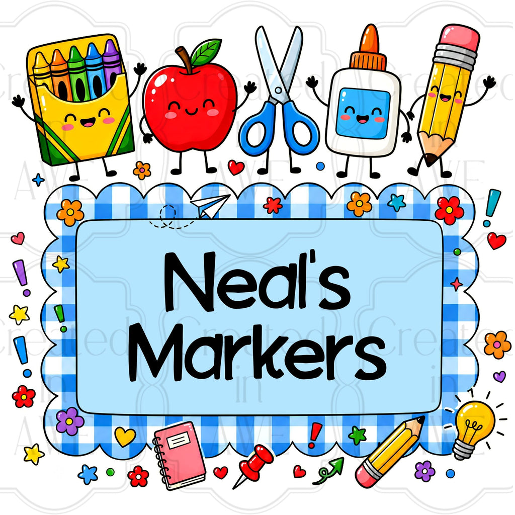 Blue Gingham Custom School Labels