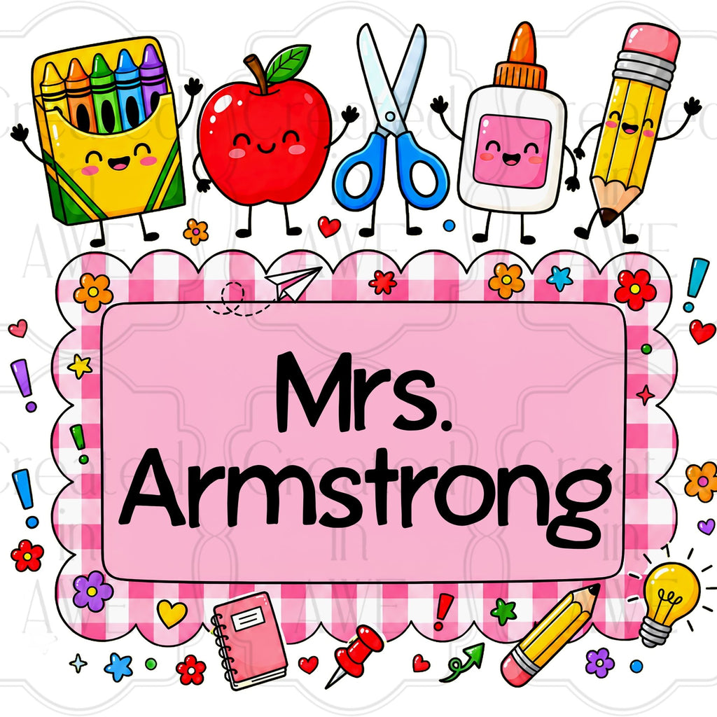 Pink Gingham Custom School Labels