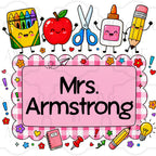 Pink Gingham Custom School Labels