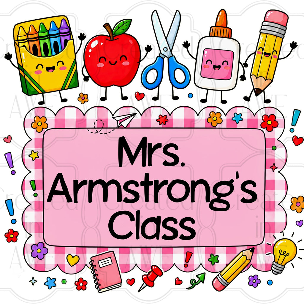 Pink Gingham Custom School Labels