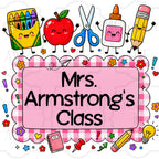 Pink Gingham Custom School Labels
