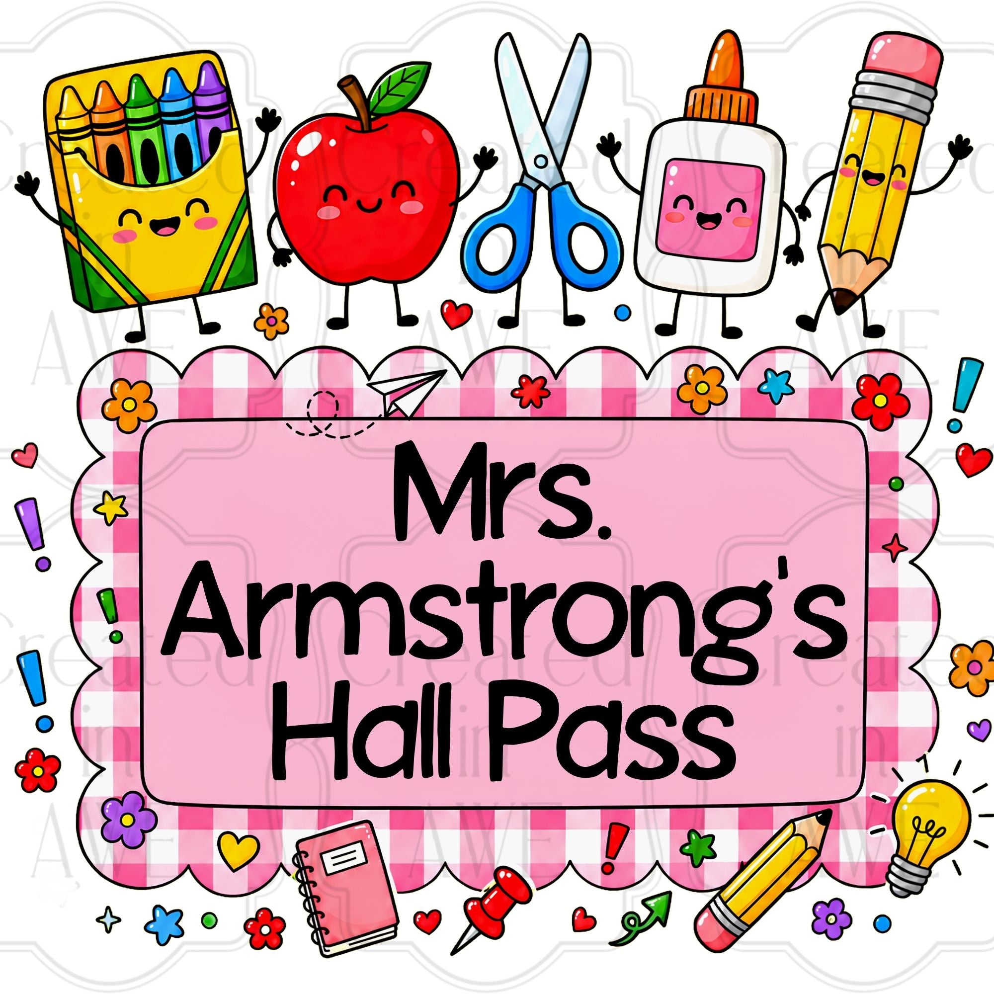 Pink Gingham Custom School Labels