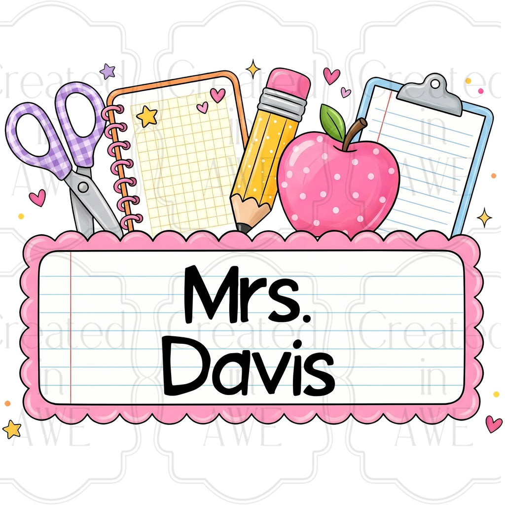 Pink Scalloped Custom School Labels