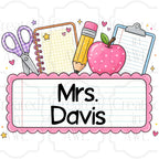 Pink Scalloped Custom School Labels