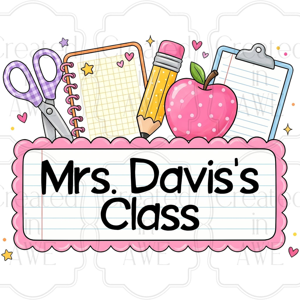 Pink Scalloped Custom School Labels