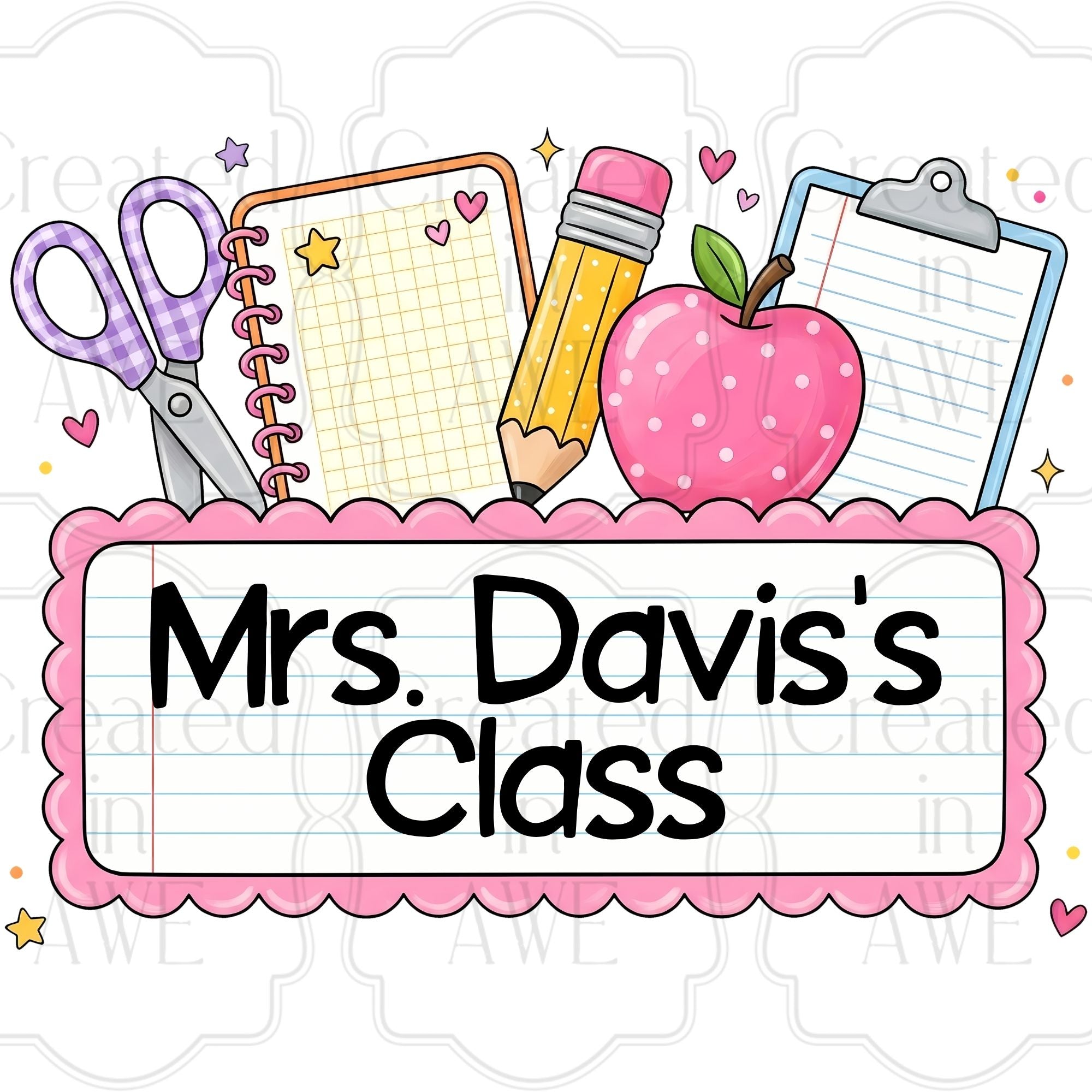 Pink Scalloped Custom School Labels