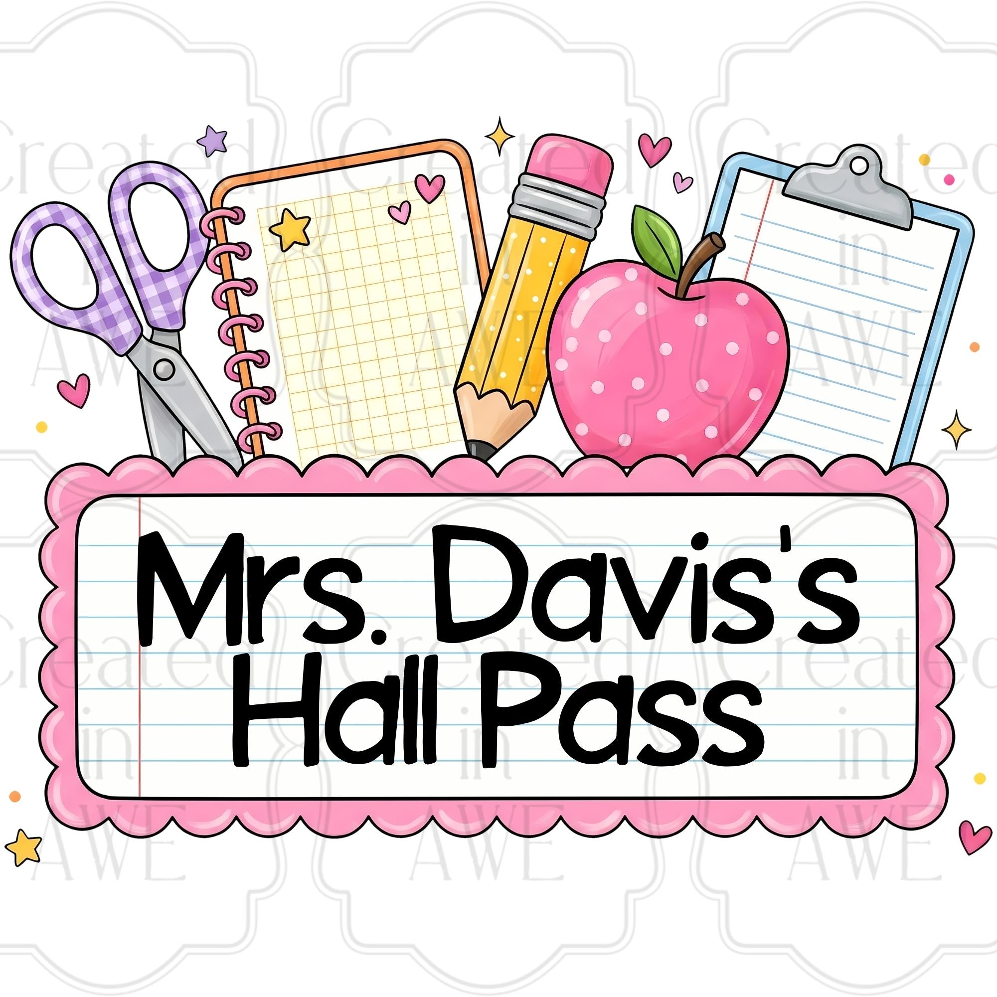 Pink Scalloped Custom School Labels