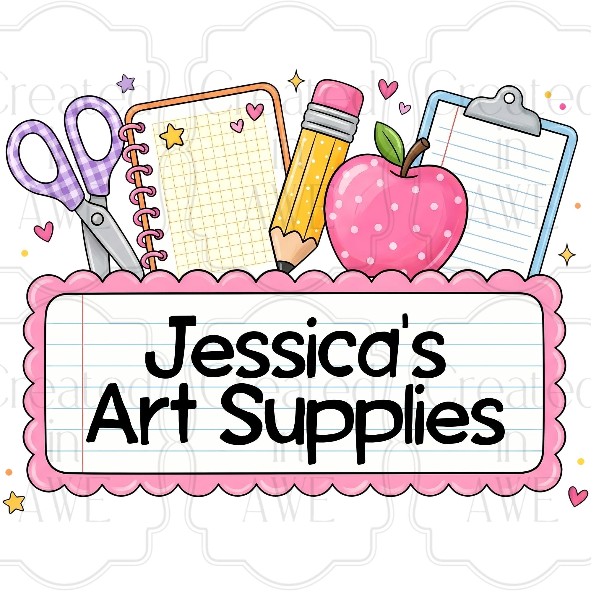 Pink Scalloped Custom School Labels