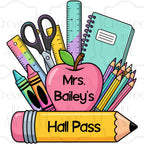 Pink Apple & Pencil Custom School Labels