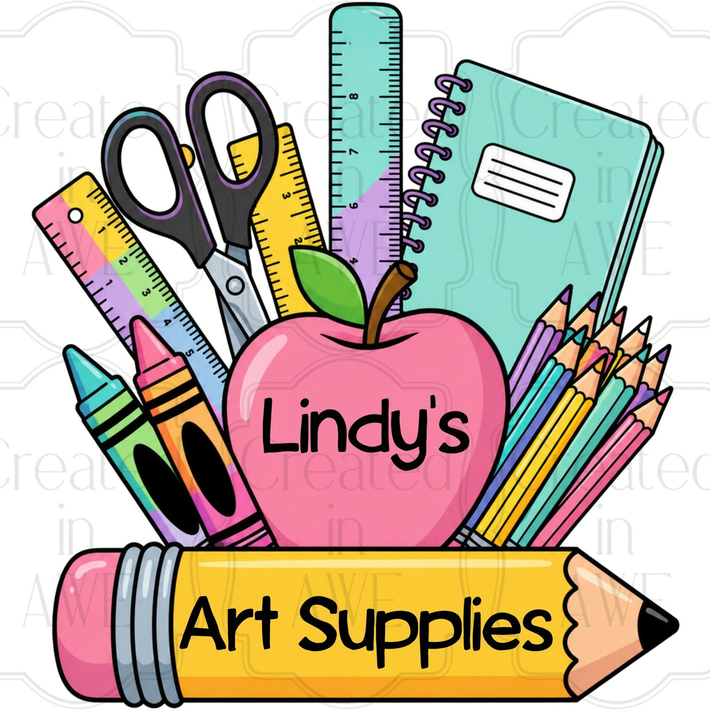 Pink Apple & Pencil Custom School Labels