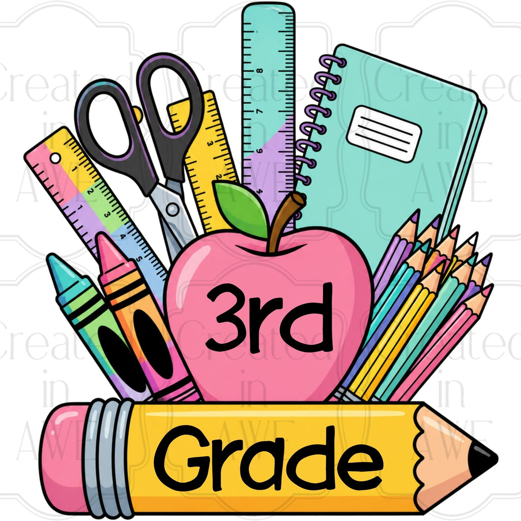 Pink Apple & Pencil Custom School Labels