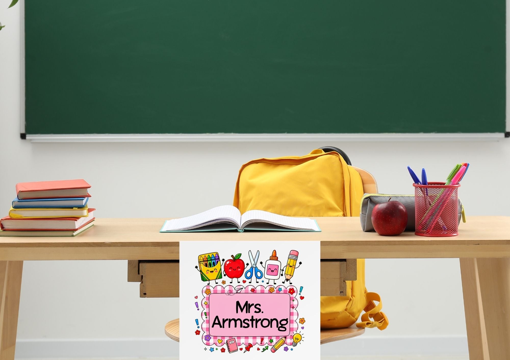 Pink Gingham Custom School Labels
