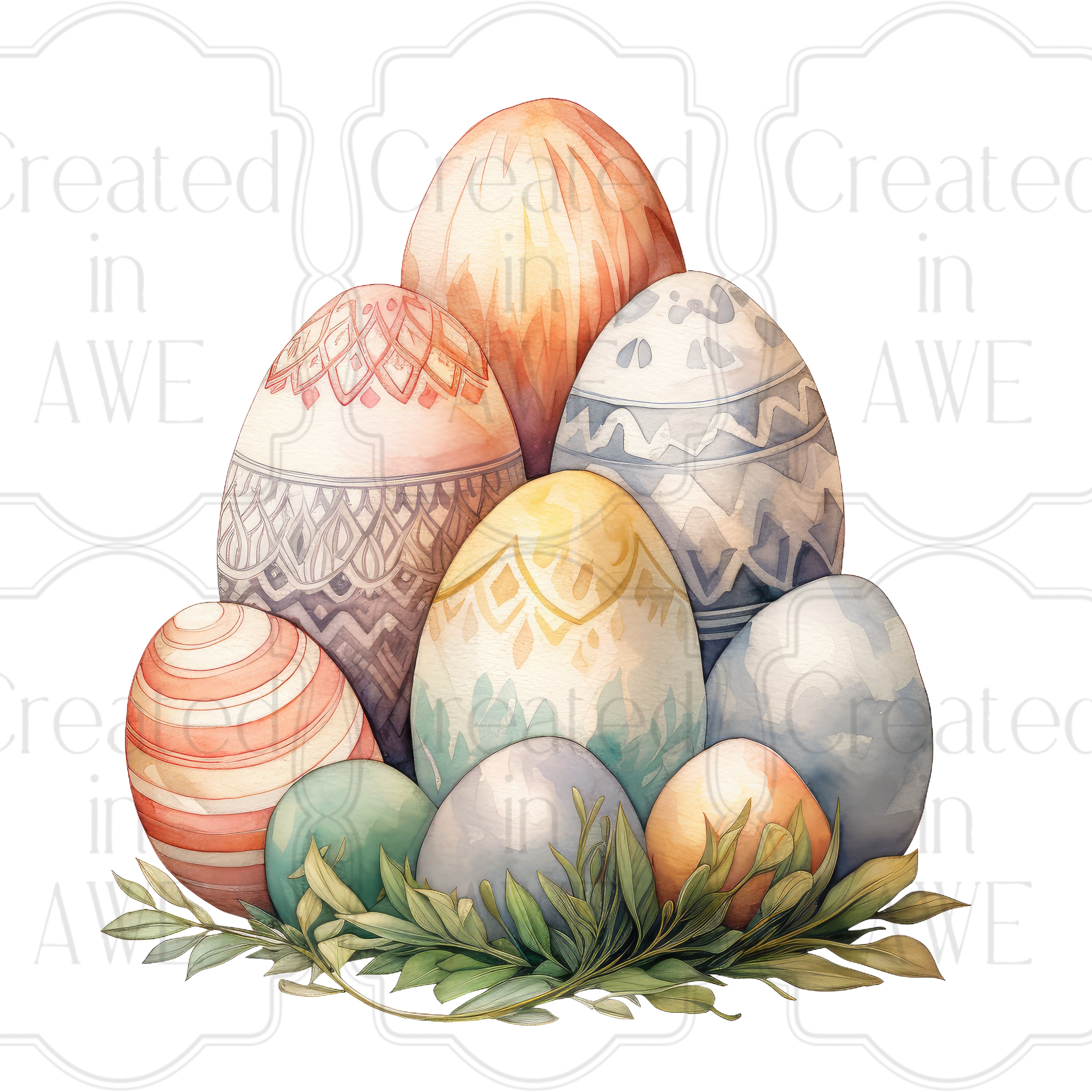 Watercolor Easter Eggs variety and singles