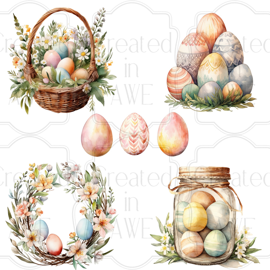 Watercolor Easter Eggs variety and singles