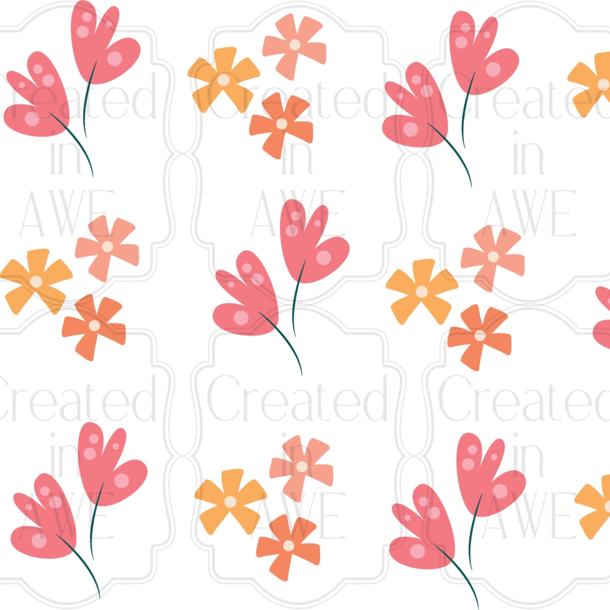 Coral/Orange Flowers Pattern