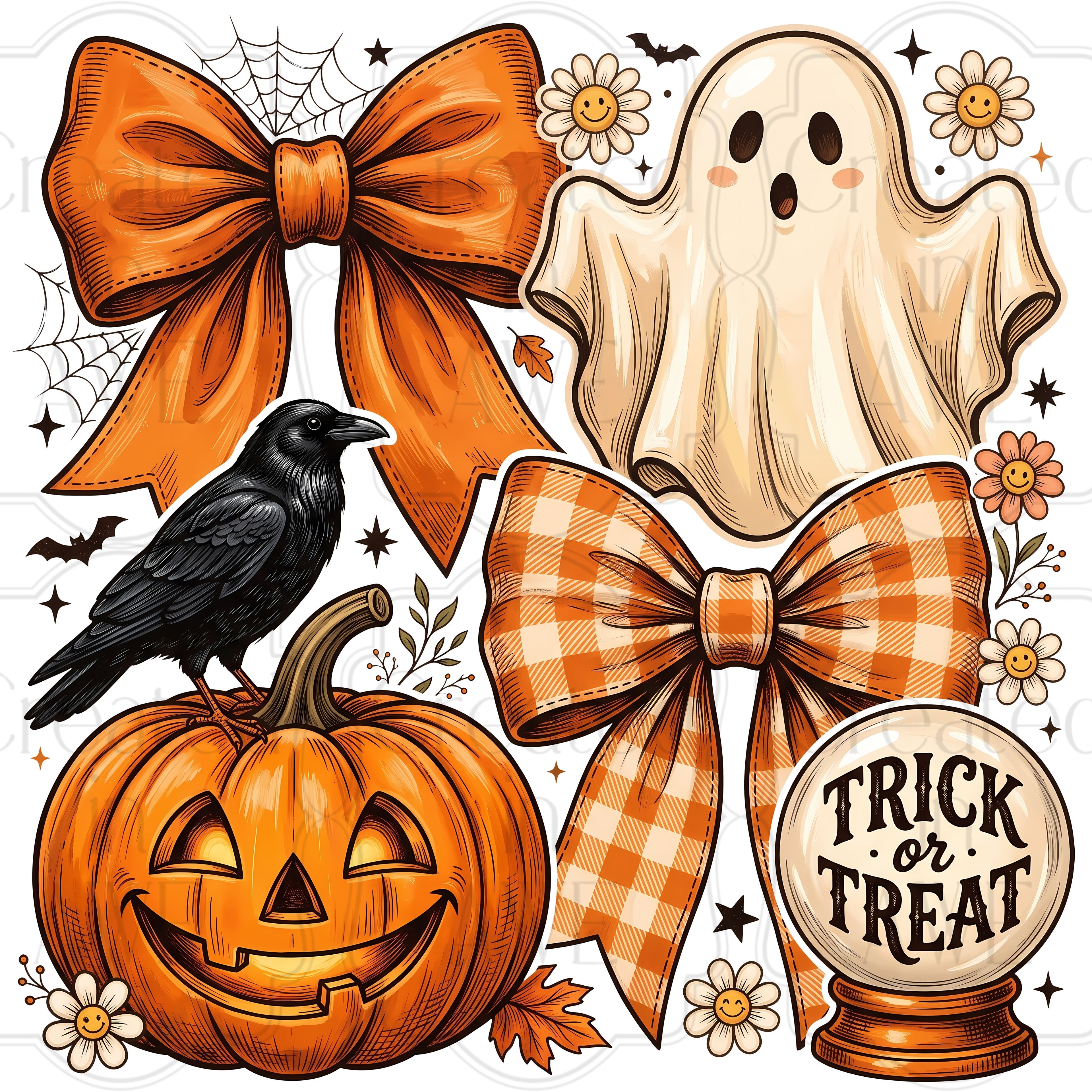Ghost, Bows, and Jack-o-lantern