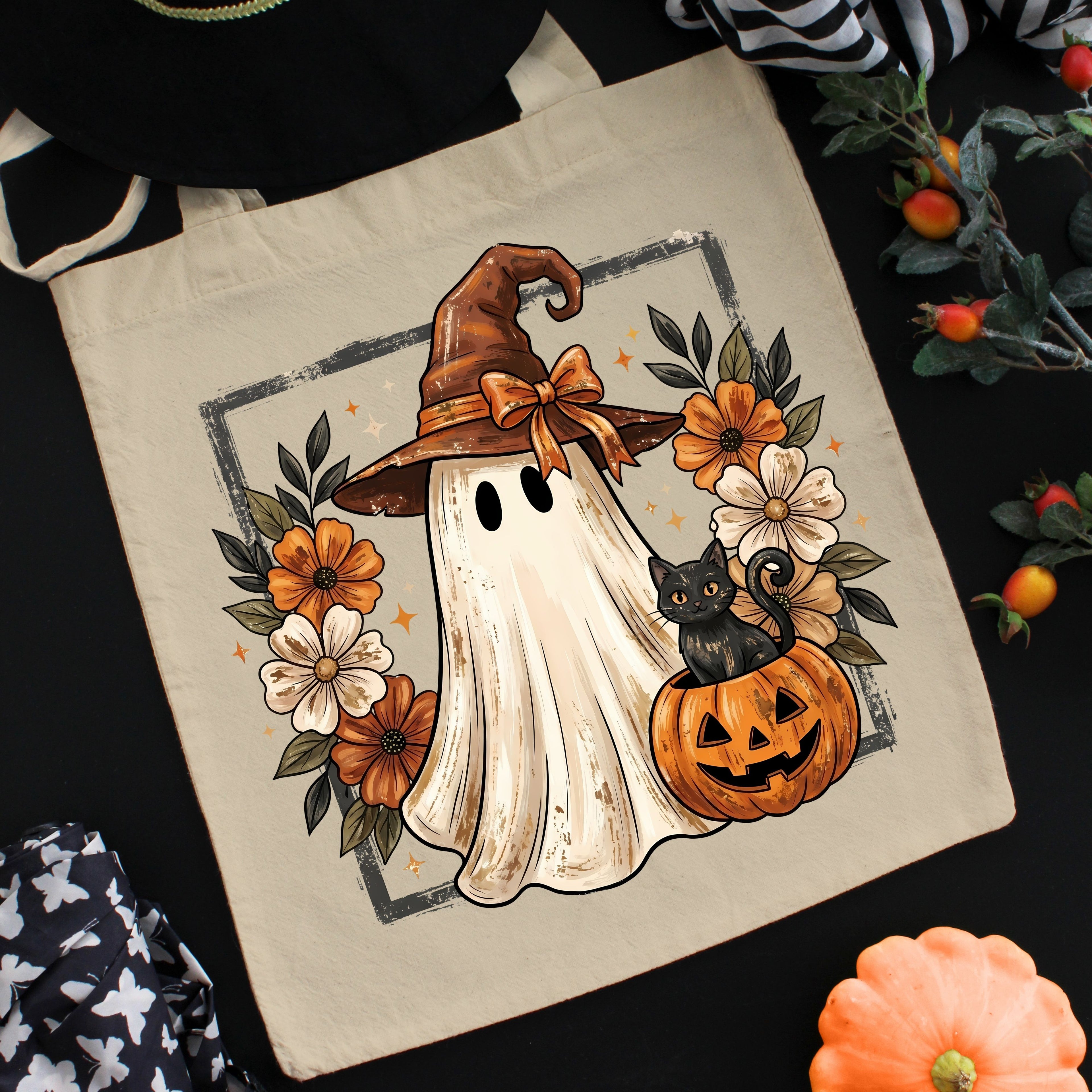 Witchy Ghost and Black Cat