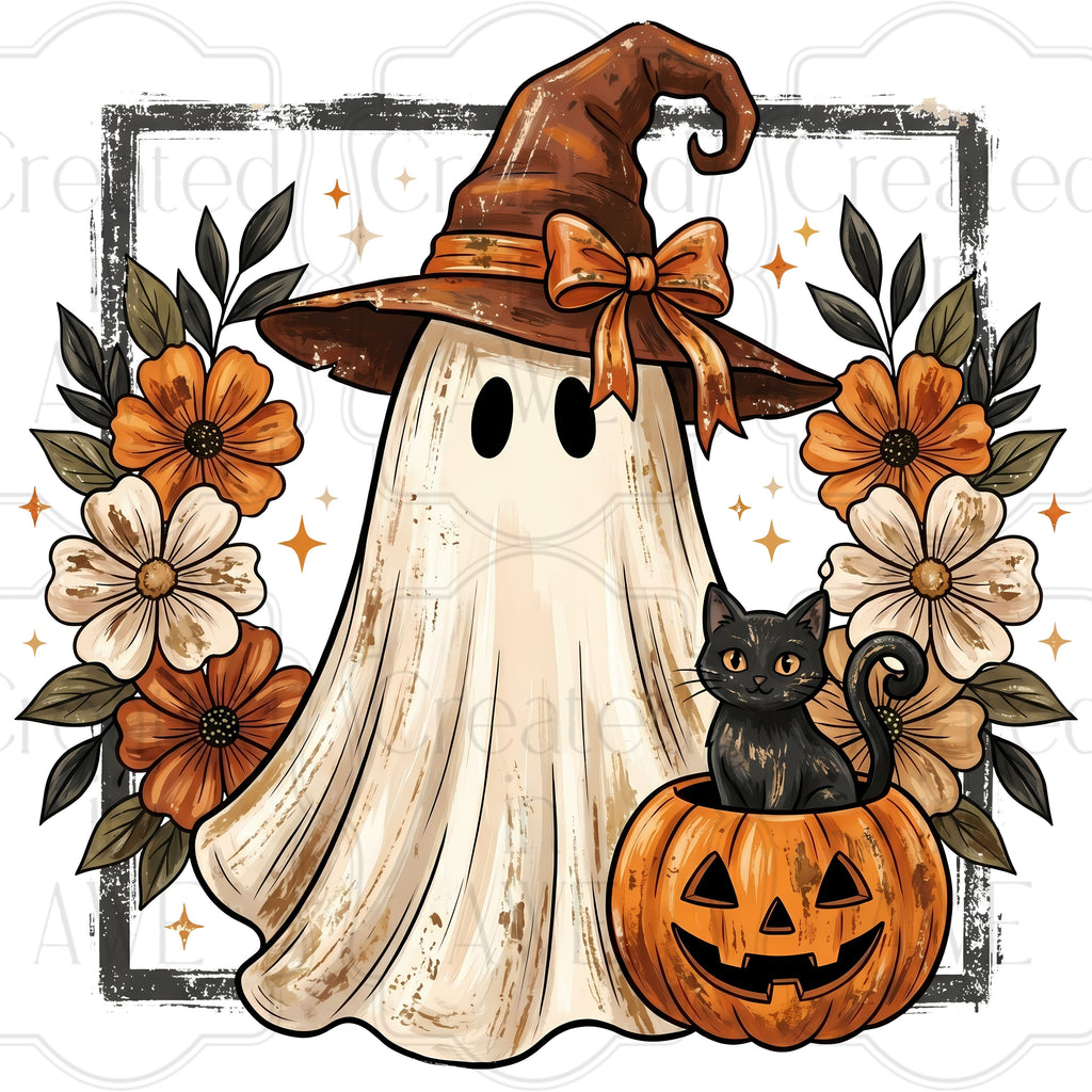 Witchy Ghost and Black Cat