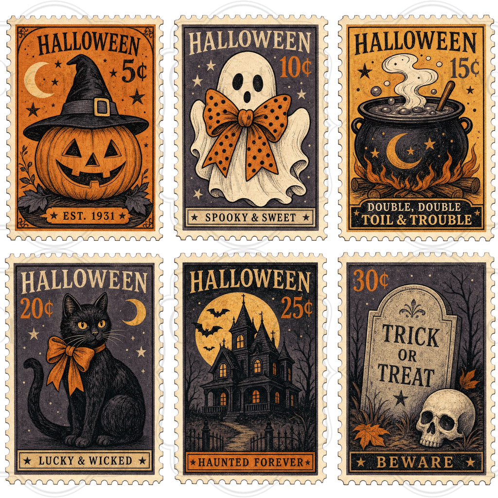 Vintage-style Halloween Stamps