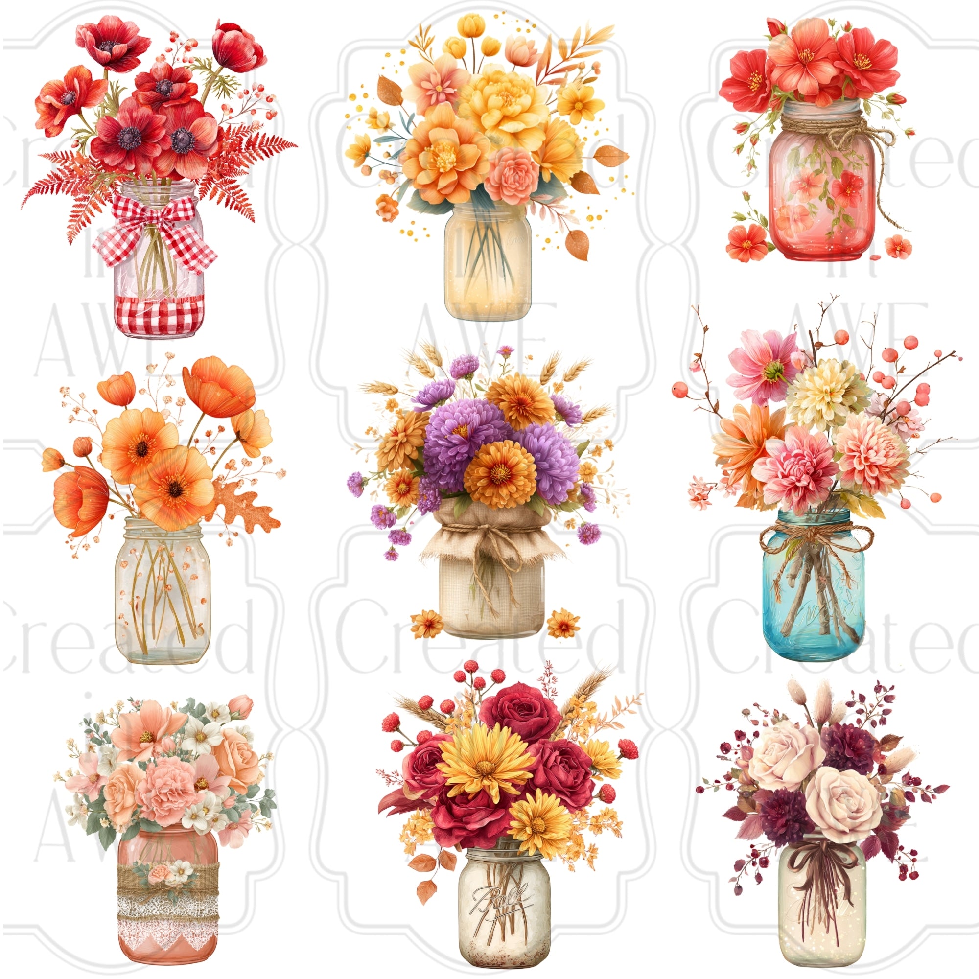 Floral Mason Jars Variety and Singles