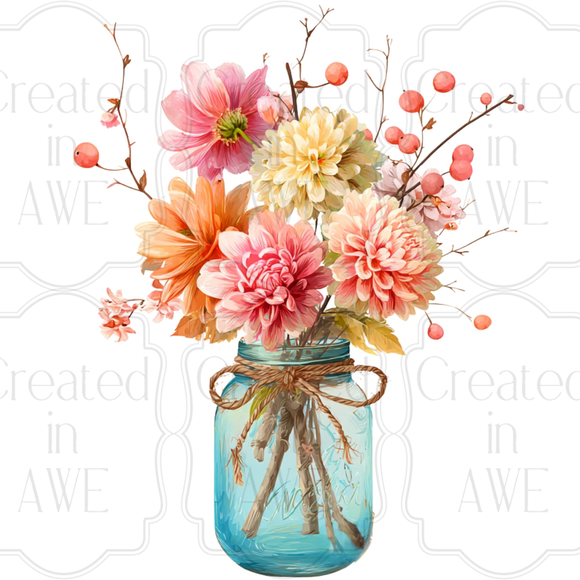 Floral Mason Jars Variety and Singles