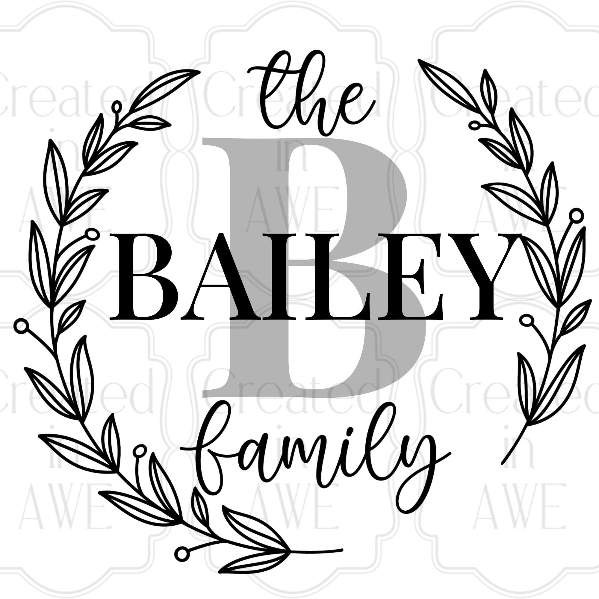 Round Wreath Family Name Monogram