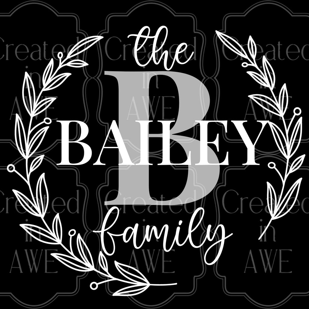 Round Wreath Family Name Monogram