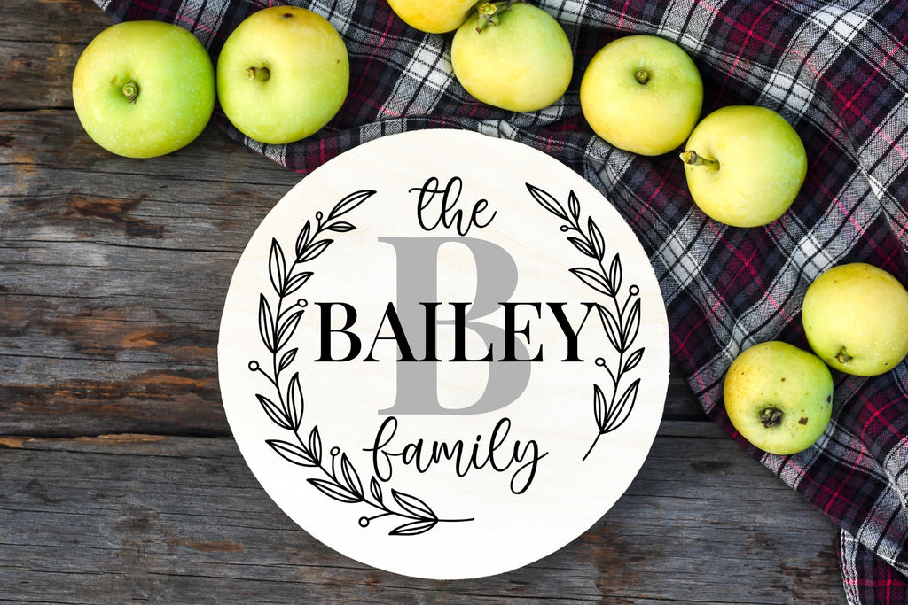 Round Wreath Family Name Monogram