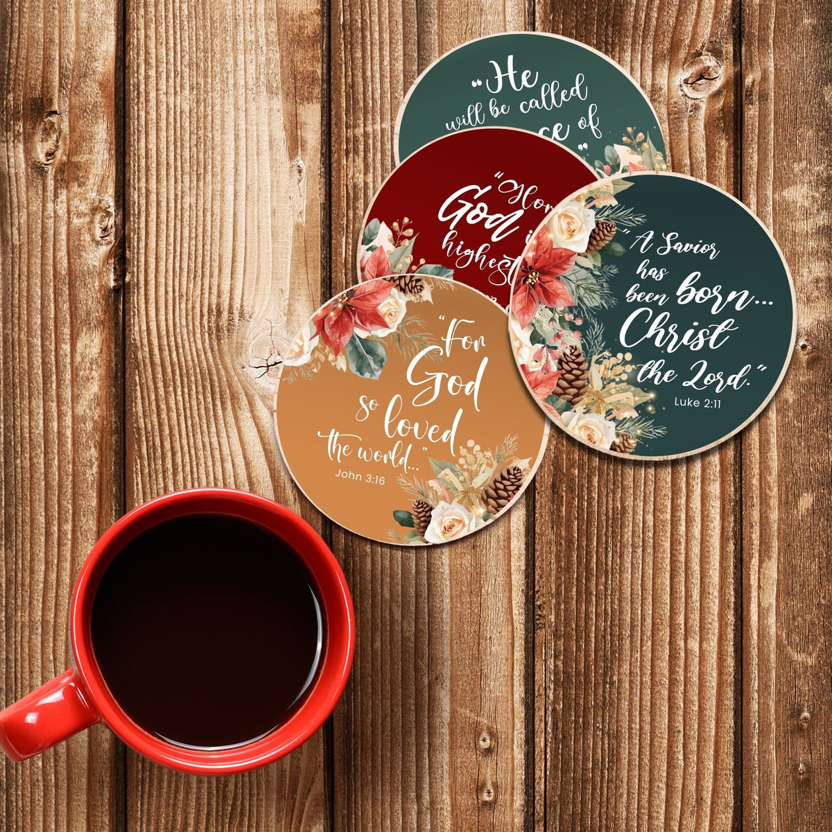 Coaster Kit - Round Floral Scripture (Christmas)
