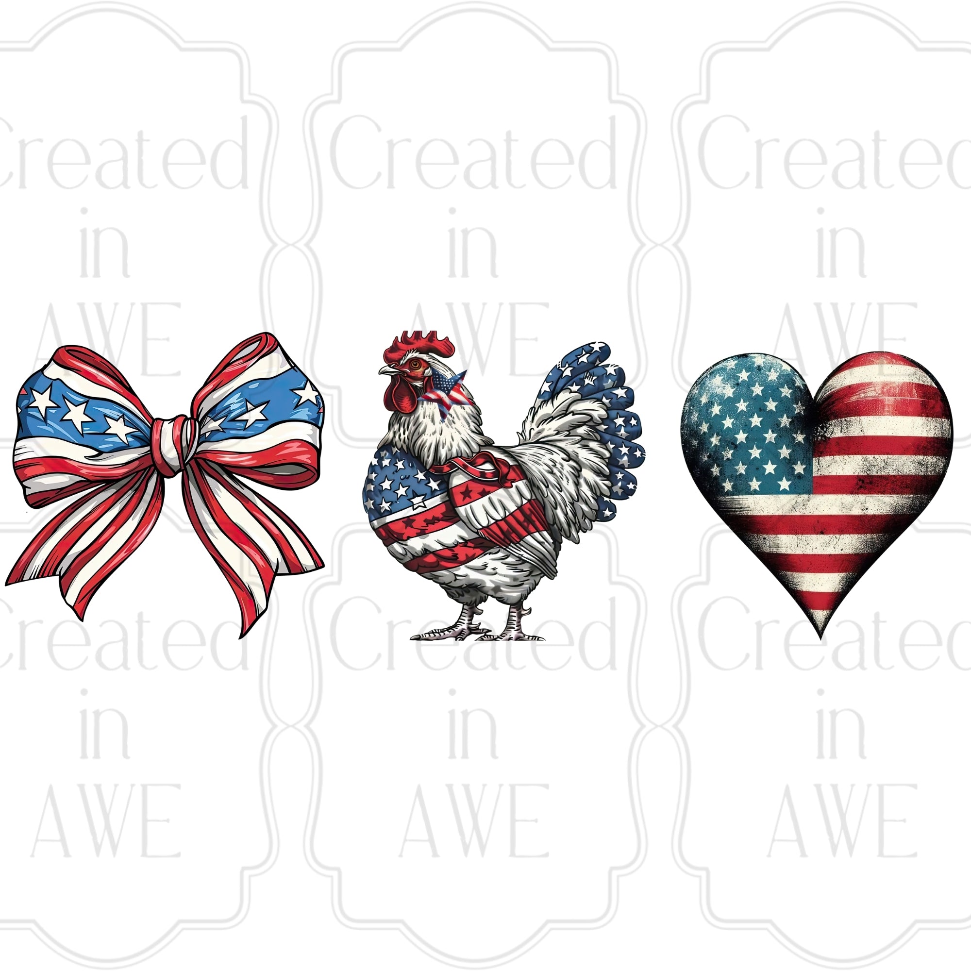Patriotic Bow Rooster Heart